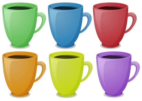 Colorful mugs with coffee — Stock Vector