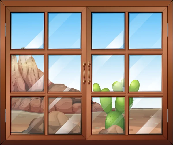 A window with a view of the cactus outside — Stock Vector