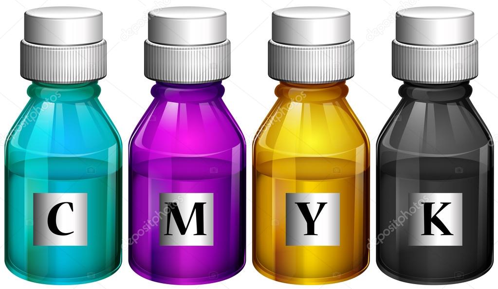 Bottles of colorful inks