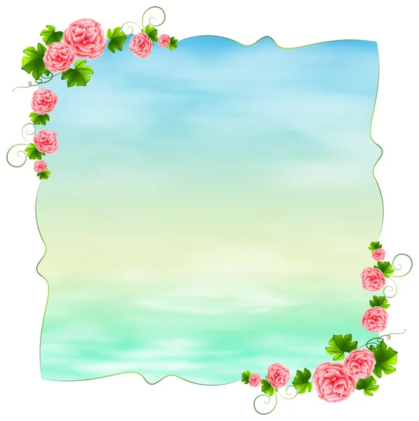 An empty blue template with carnation pink flowers — Stock Vector