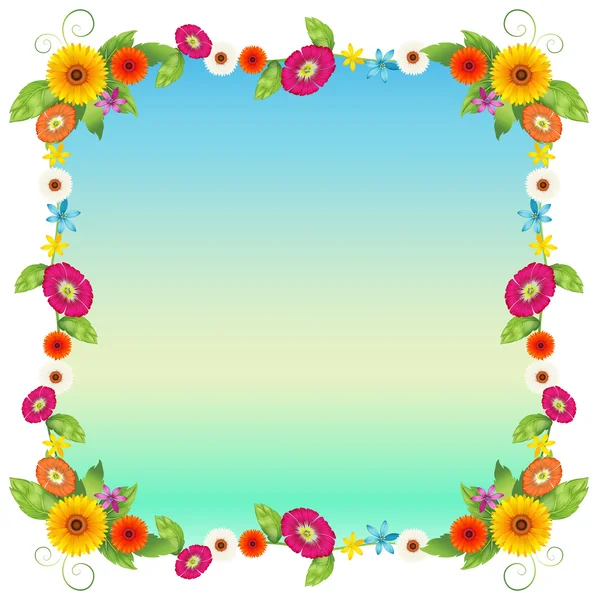 An empty blue template with colourful flowers — Stock Vector