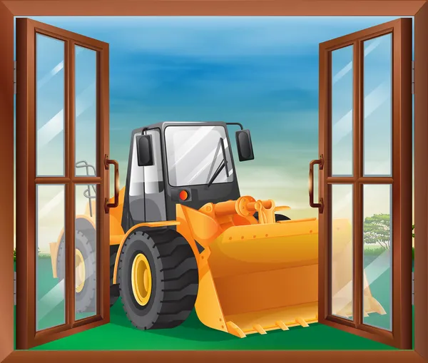 A window with a bulldozer — Stock Vector