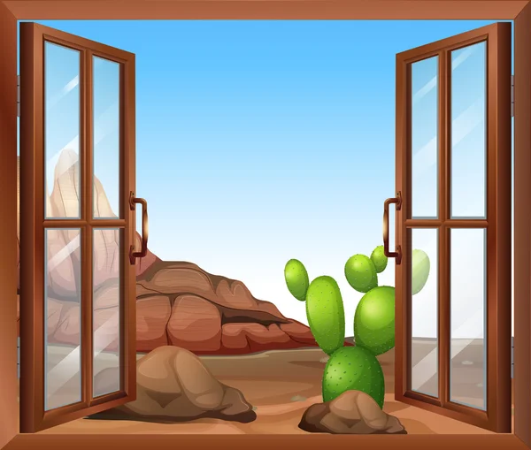 A window with a cactus — Stock Vector