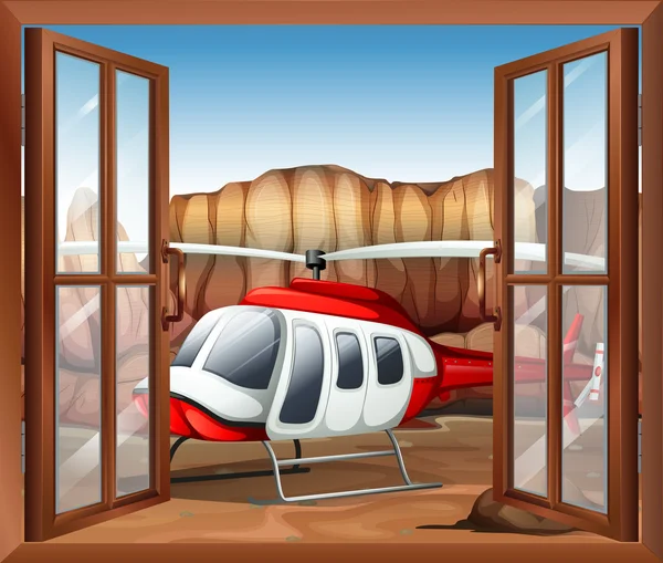 A window with a chopper outside — Stock Vector