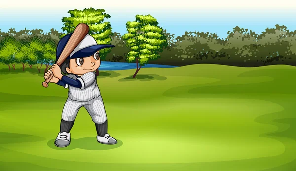 Egy fiú baseball játék — Stock Vector