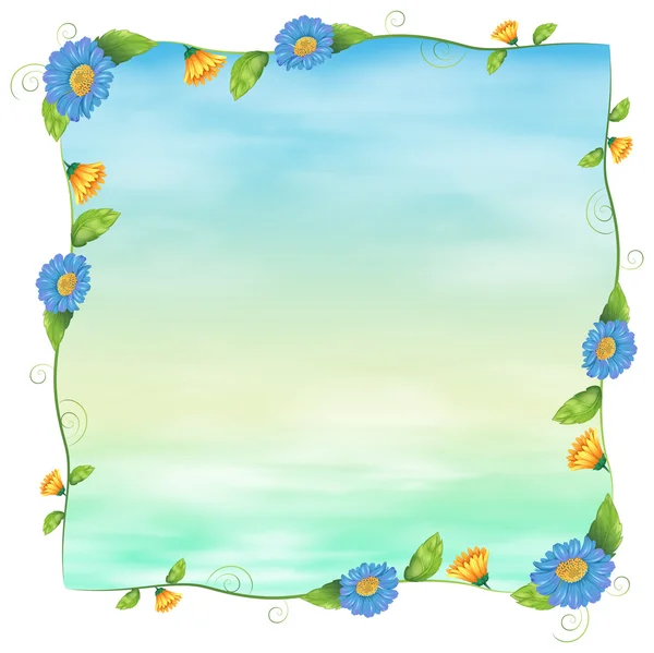 แท็บเล็ตสีฟ้าว่างเปล่าที่มีดอกไม้ — ภาพเวกเตอร์สต็อก