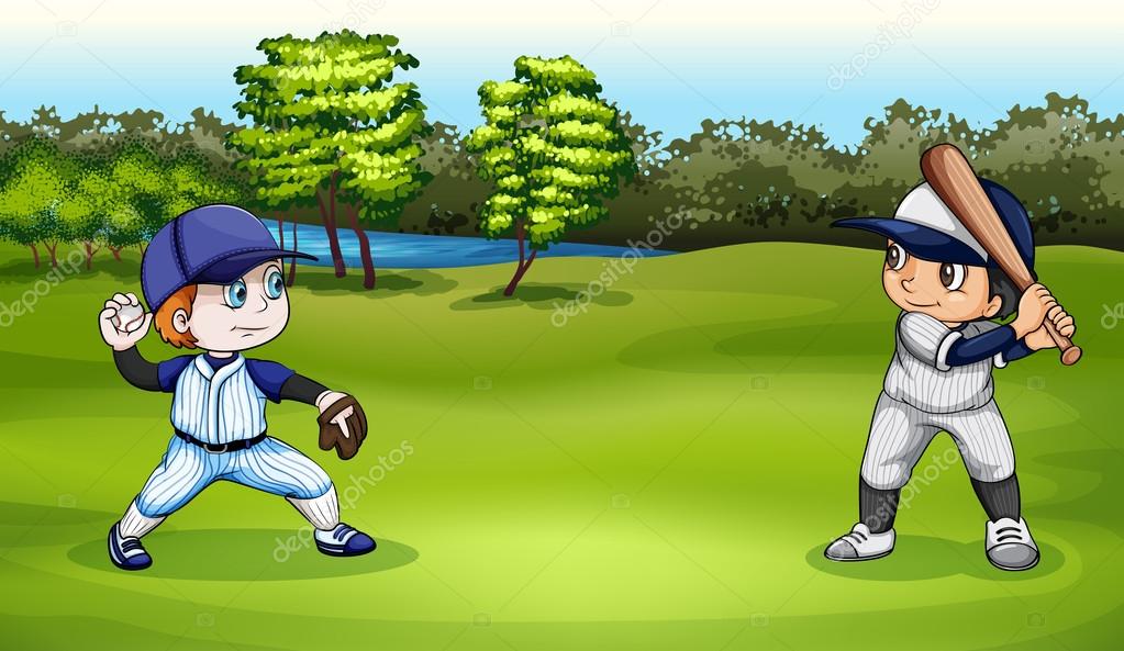 Chicos jugando béisbol Imagen Vectorial de © blueringmedia 43794321