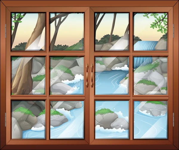 A closed window near the waterfall — Stock Vector