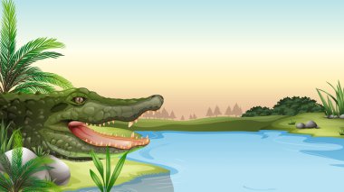 A reptile at the river clipart