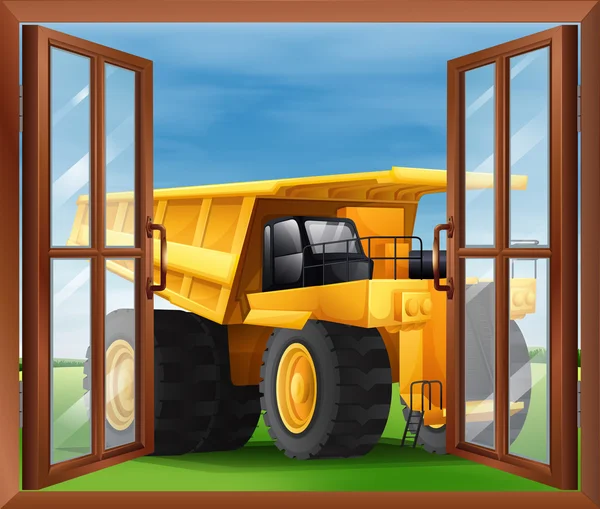 Un bulldozer devant la fenêtre — Image vectorielle