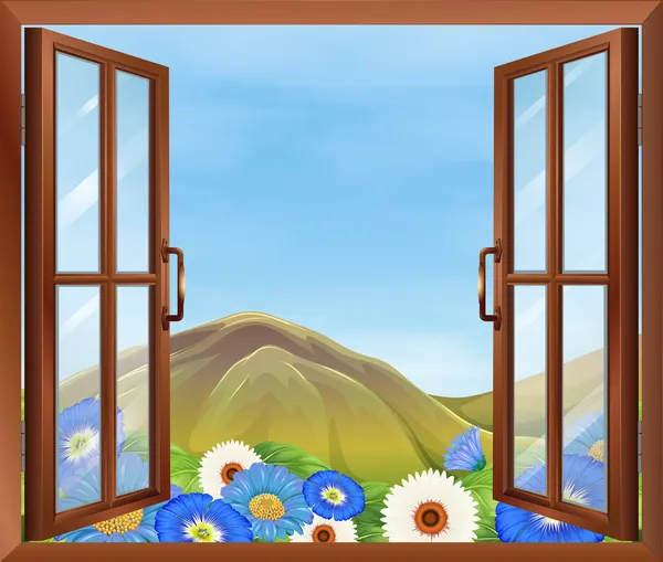 Okno z kwiatów poza — Wektor stockowy