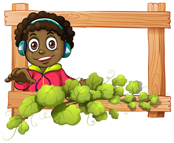 Un marco con un niño y plantas — Vector de stock