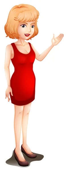 Una mujer de negocios con un vestido rojo sin mangas — Vector de stock