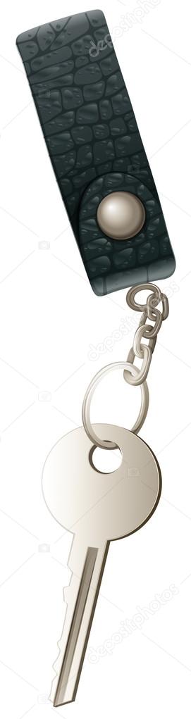 A topview of a key with a keychain