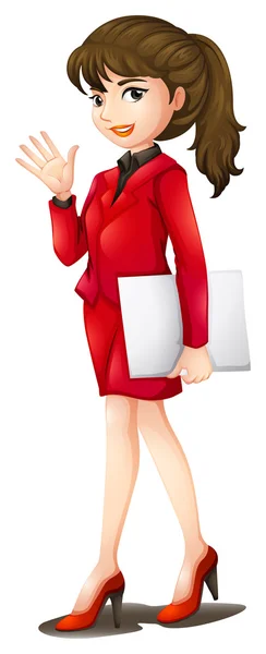 A secretary wearing a red uniform — Stock Vector