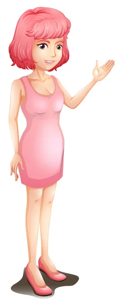 Seorang gadis mengenakan gaun tanpa lengan merah muda - Stok Vektor