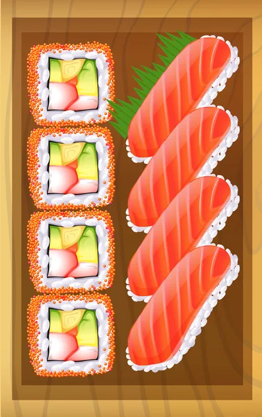Um topview das diferentes variantes de sushi na mesa —  Vetores de Stock