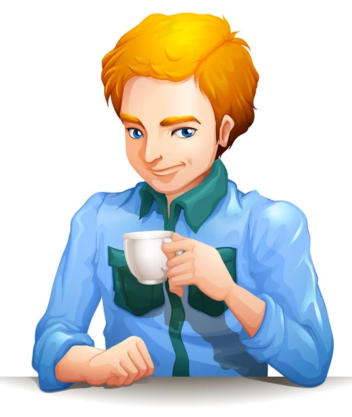 Un hombre con una taza de té — Vector de stock