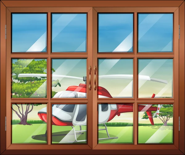 Ein geschlossenes Fenster mit Blick auf den Chopper draußen — Stockvektor