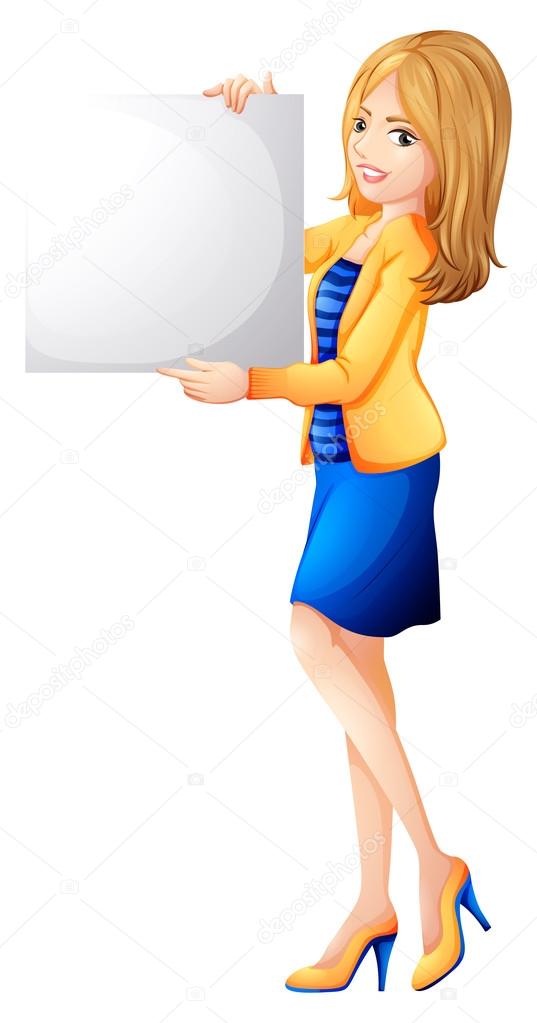 An office girl holding an empty signboard