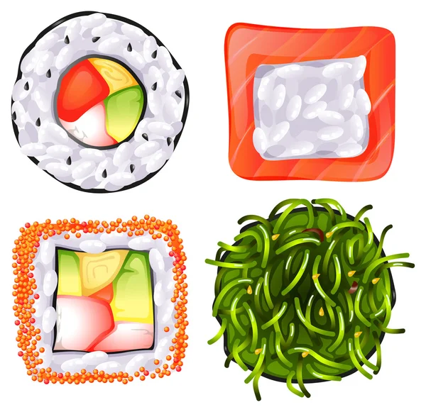Topview of the different Japanese foods — Stock Vector
