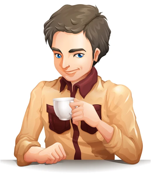 Un hombre de negocios guapo sosteniendo una taza de té — Vector de stock