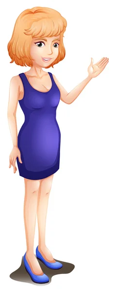 Una mujer con un vestido azul sin mangas — Vector de stock