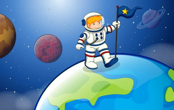 Um jovem astronauta no espaço exterior —  Vetores de Stock