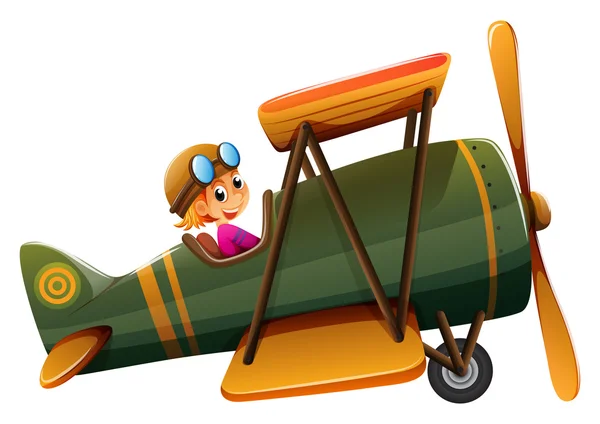 A young man riding on a vintage plane — Stock Vector