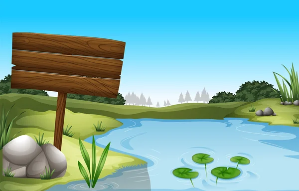 Un panneau vide près de l'étang — Image vectorielle