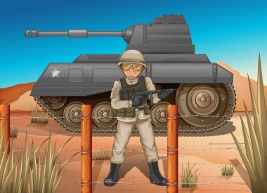 Tankın önünde bir asker
