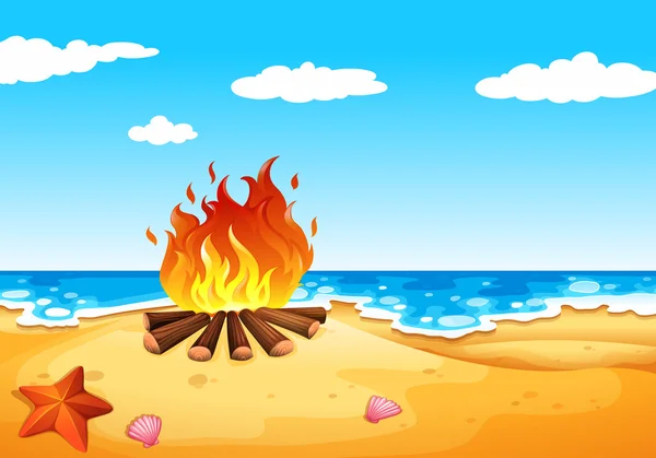 A campfire at the beach — Stock Vector