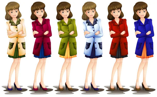 Femenino en diferentes tonos de una chaqueta — Vector de stock