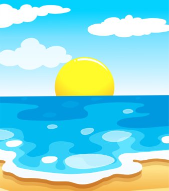 Sahilde bir güneş ile güzel bir manzara