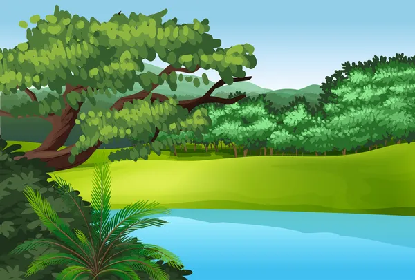 Un beau paysage avec un étang — Image vectorielle