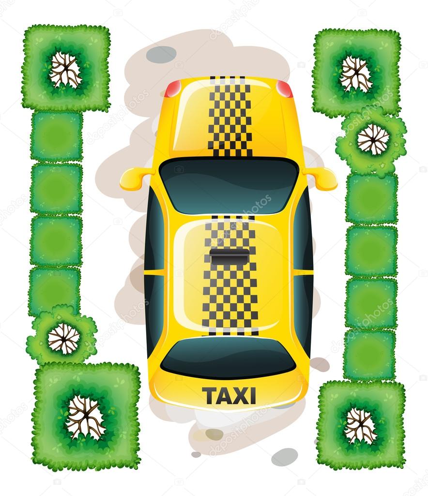A topview of a yellow taxi