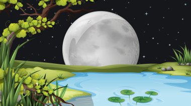 A pond under the fullmoon clipart
