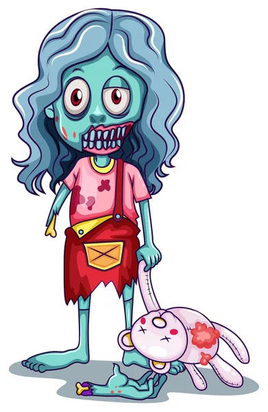 Молода жіноча зомбі з лялькою — стоковий вектор