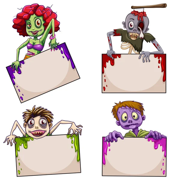 Zombies con letreros vacíos — Vector de stock