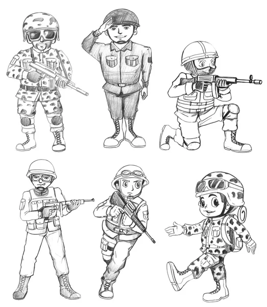 Sketsa tentara - Stok Vektor