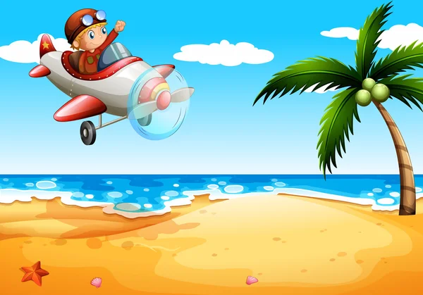 Un avión en la playa — Vector de stock