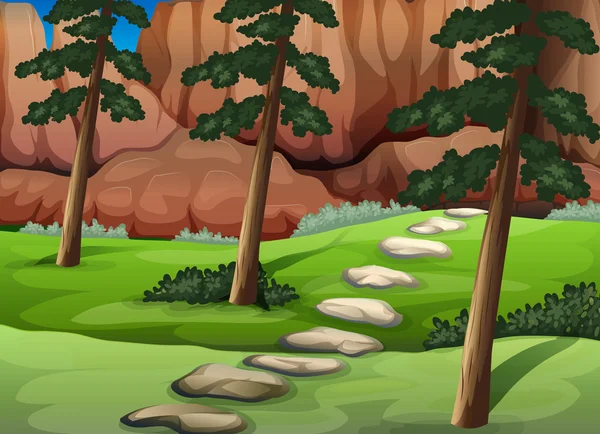 Une forêt avec de gros rochers — Image vectorielle
