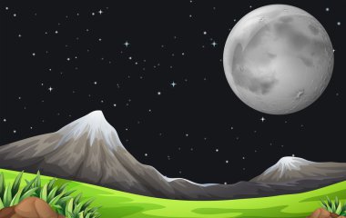 A dark sky with sparkling stars and a bright moon clipart