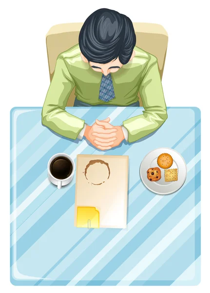 A topview of a man at the table — Stock Vector