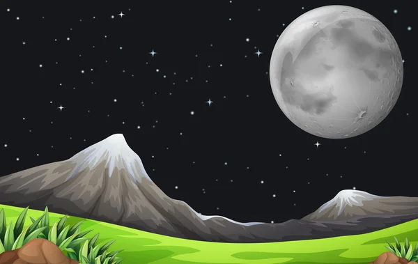 Parlak yıldız ile karanlık bir gökyüzü ve parlak bir ay — Stok Vektör