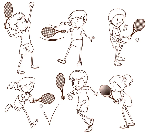 Эскизы людей, играющих в теннис — стоковый вектор