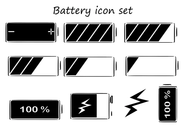 Iconos de batería en blanco y negro — Archivo Imágenes Vectoriales