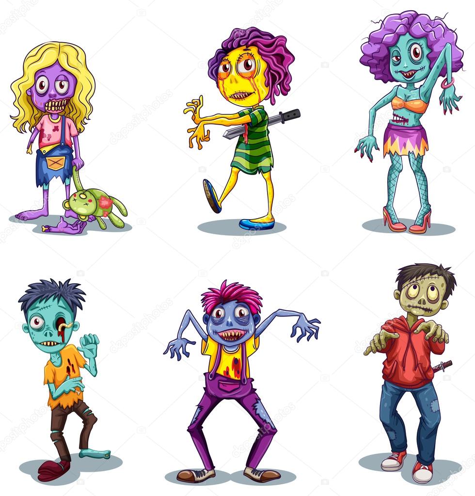 Set of scary zombies