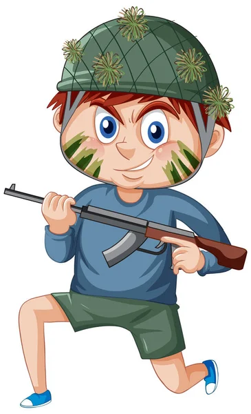 Ein Junge Soldatenkostüm Zeichentrickfigur Illustration — Stockvektor