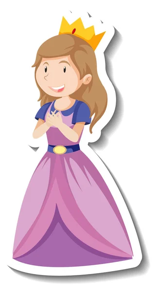 Cute Princess Purple Dress Cartoon Character Sticker Illustration — Stock Vector